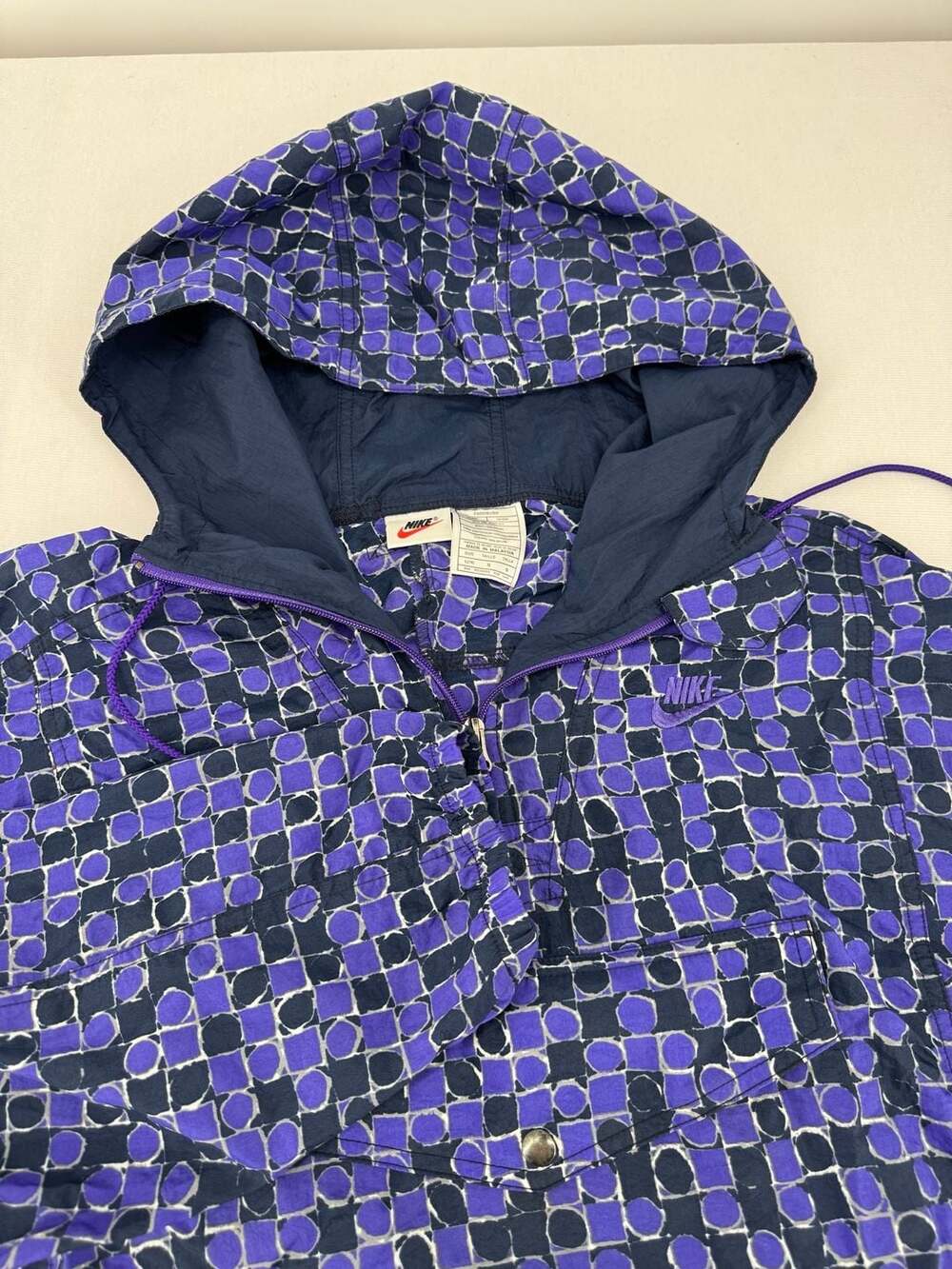 Nike Vintage Anorak Windbreaker Jacket Size L(14) Purple Abstract Pattern